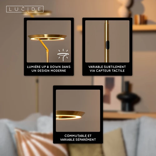 Lucide CELESTE - Lampadaire - Ø 28 cm - LED Dim. - 1x21W 2700K - Or Mat / Laiton - USP